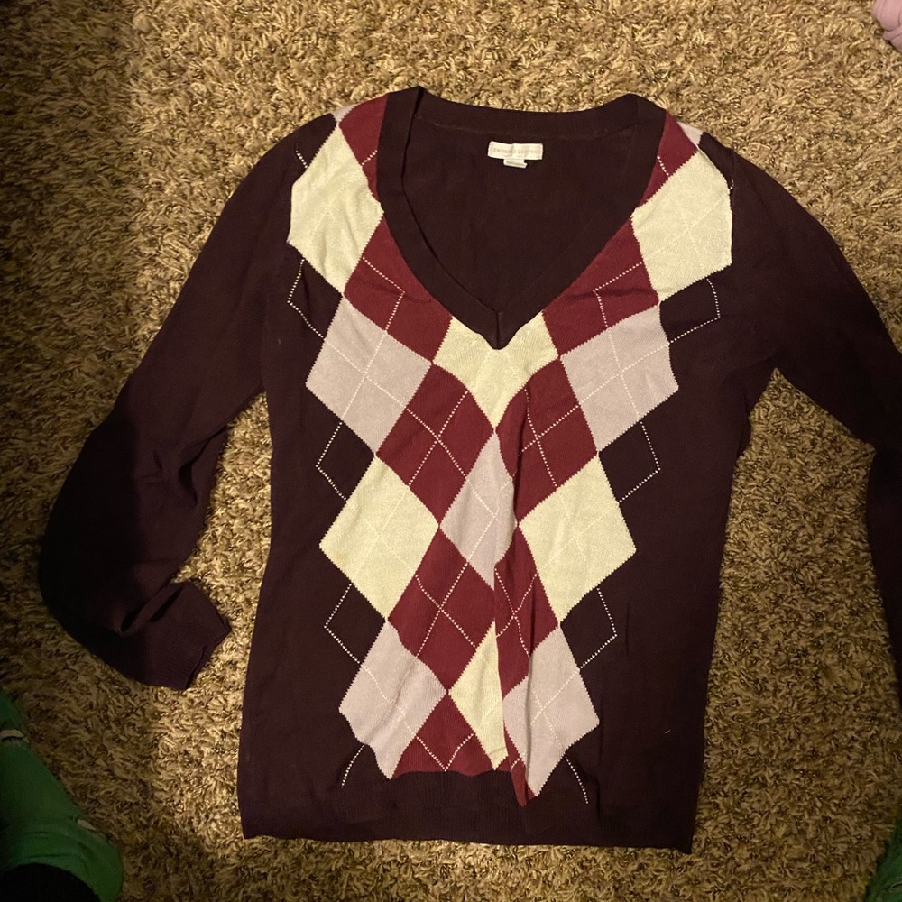New York & Company purple Argyle sweater size medium